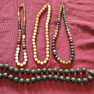 4 Assorted Handmade Vibrant Green and Orange Beaded Necklaces